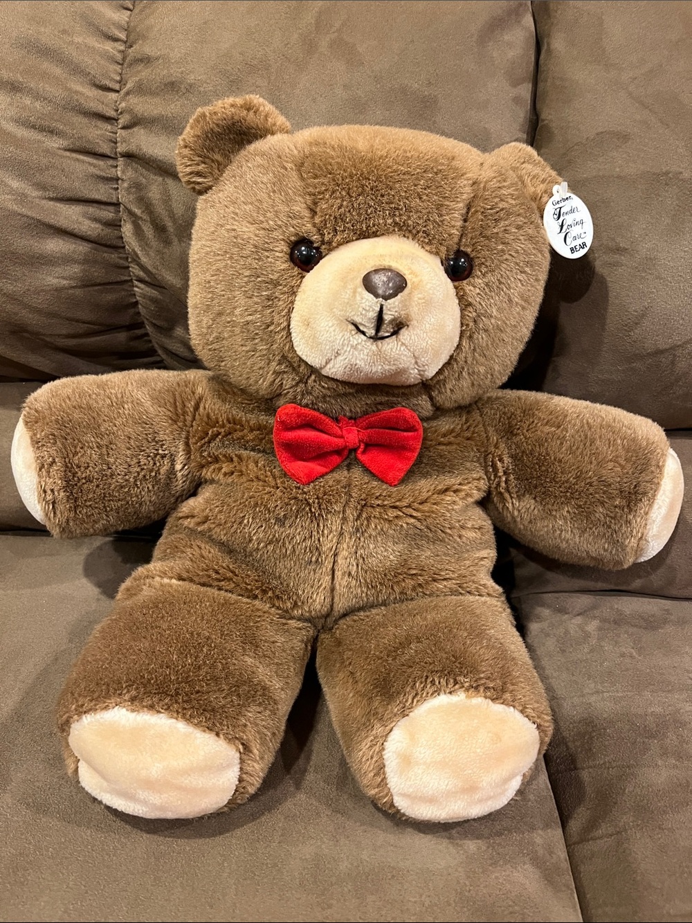 Vintage Gerber Brown TLC Plush Teddy Bear with Red Bow